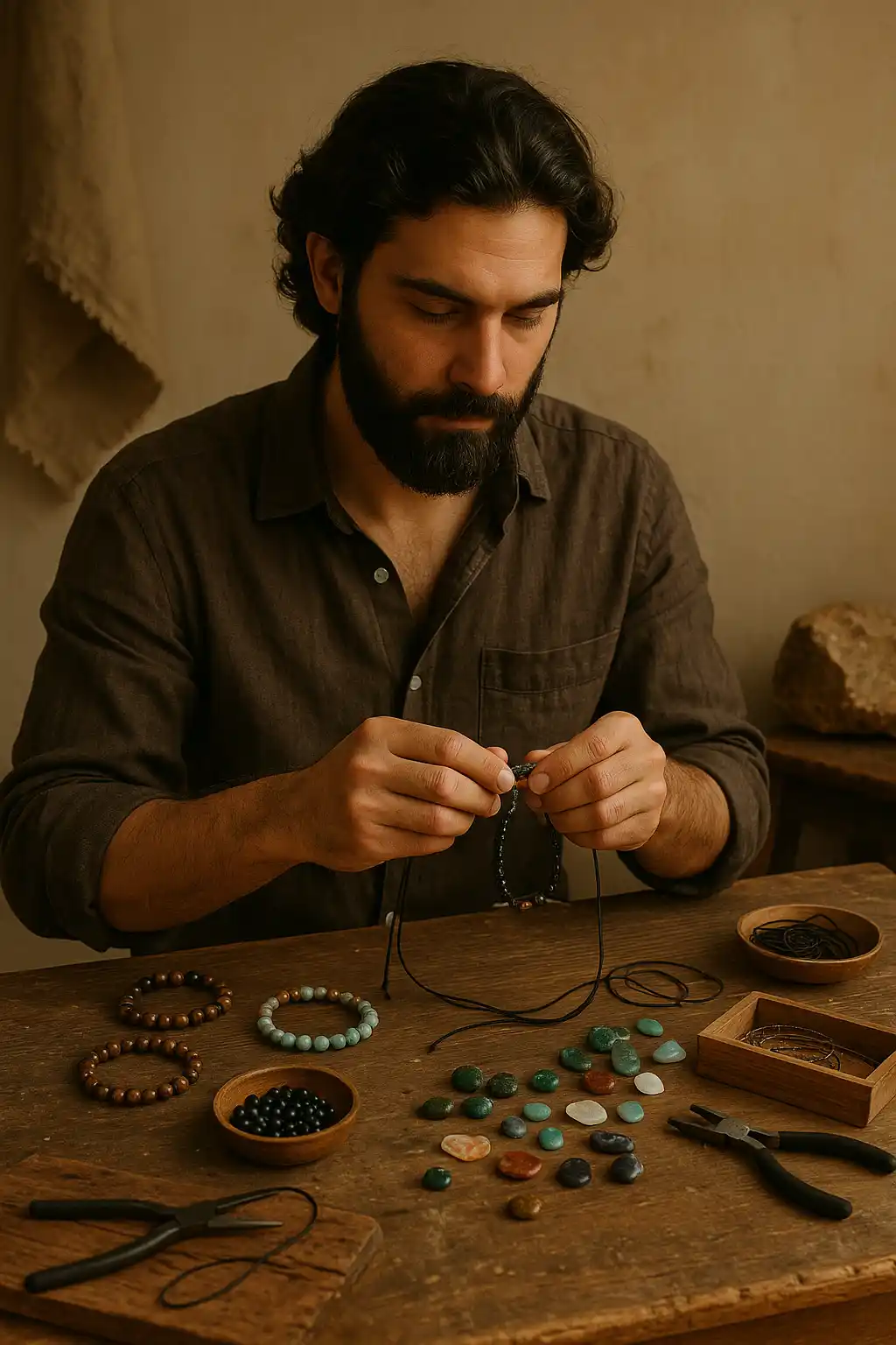 Detailed shot of a handmade necklace